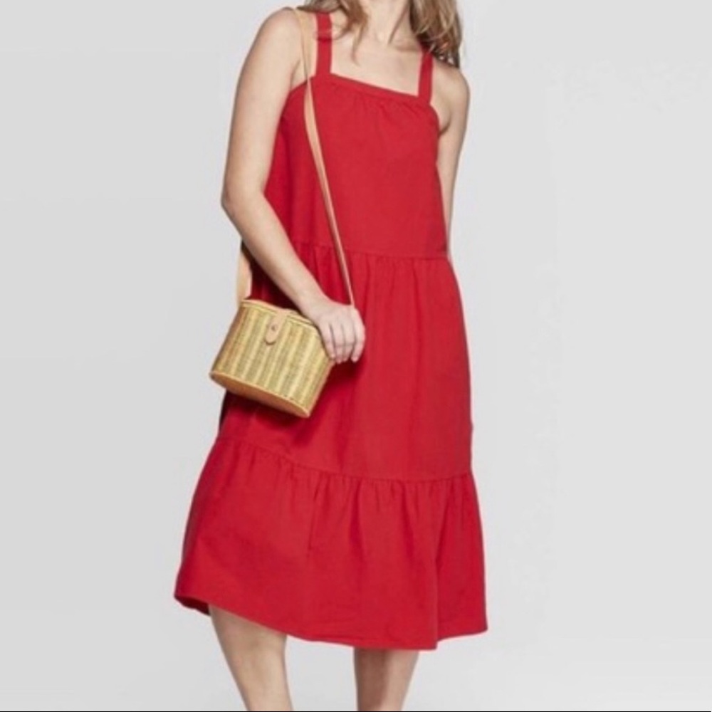 NWOT universal thread deep red tiered maxi dress with straps